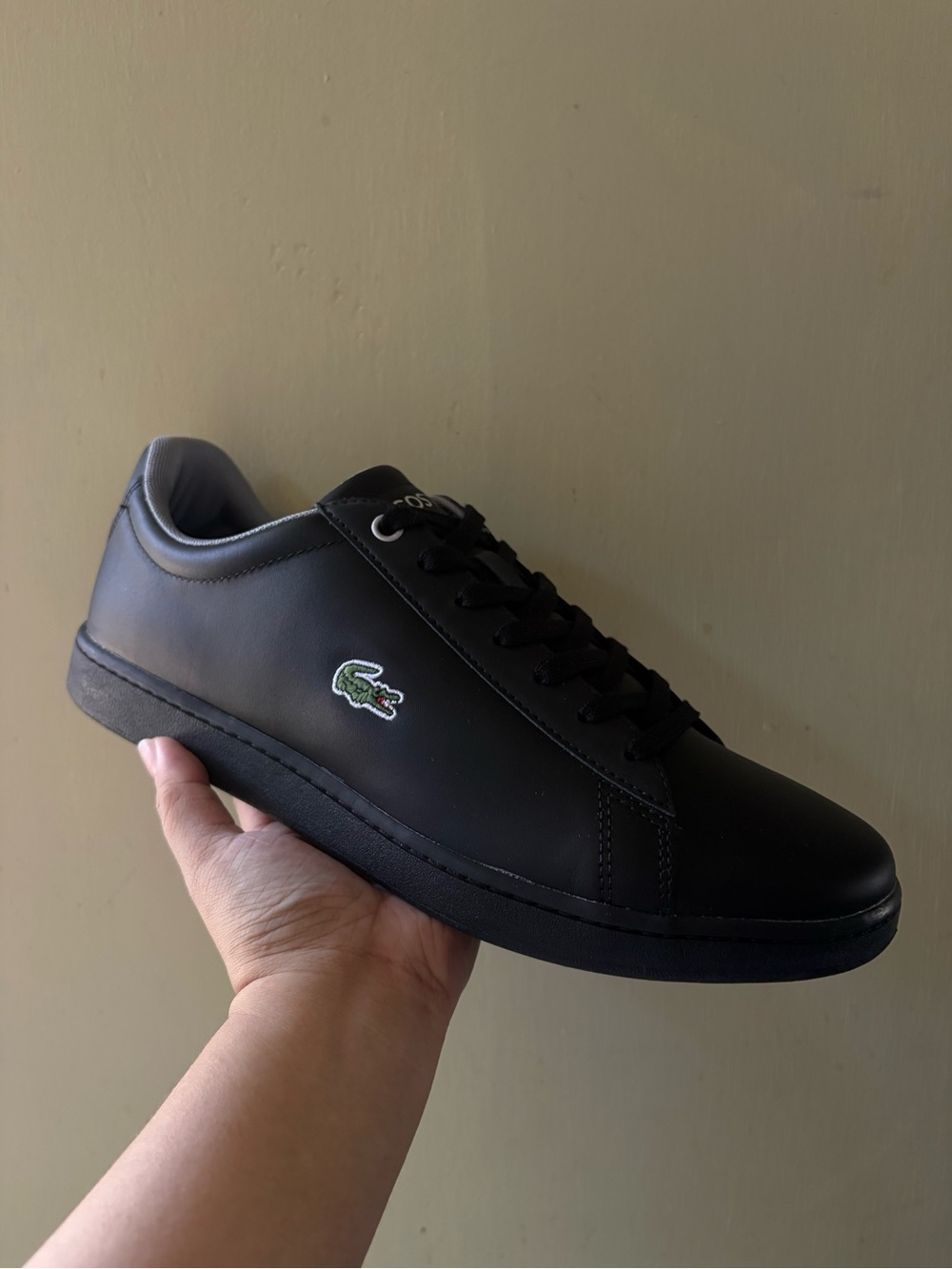 Lacoste Black Leather Low-Top Sneaker with Green Crocodile